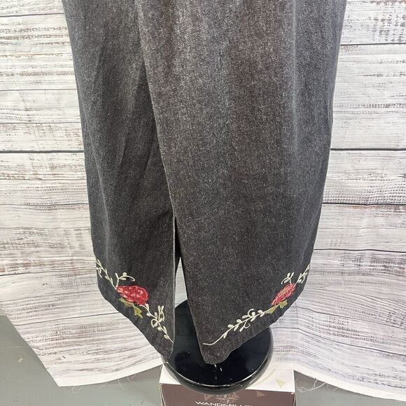 Denim & Co Skirt Plus size 1X Black Denim Jean Long Straight Floral Embroidery - Picture 13 of 14